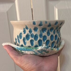 Handmade Pottery Bowl and Hand Knit Potholder